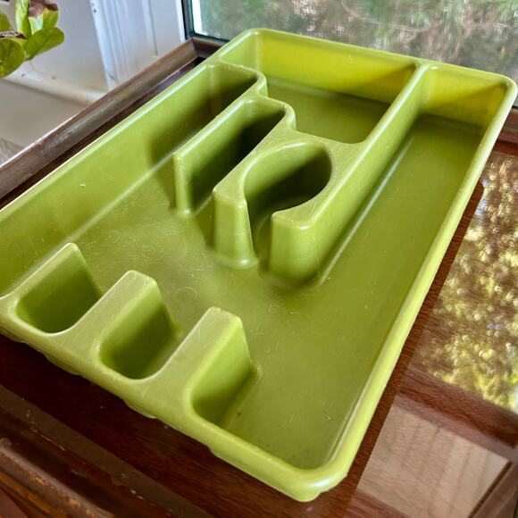 Vintage Green Plastic Silverware Tray Mid-Century Utensil Organizer - Picture 4 of 8